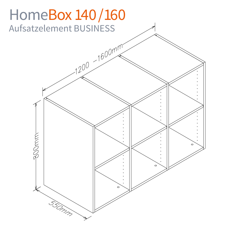Maß-Skizze Aufsatzelement BUSINESS für HomeBox 120 und 160 - Home-Office-auf-Mass