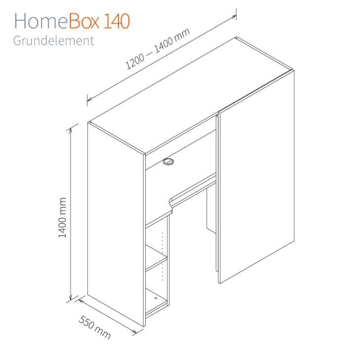 Homebox 120 Masse Grundelement-120cm-140cm