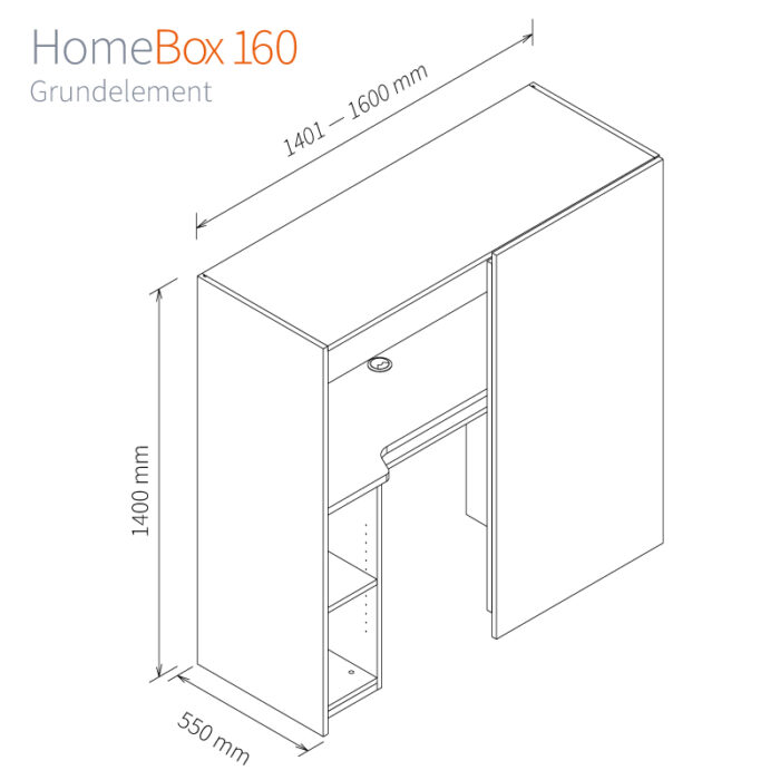 Homebox 160 Masse Grundelement-140,1cm-160cm