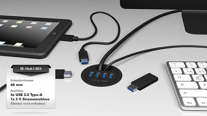 USB 3.0 Tisch-Hub, IB-Hub1403 für Homebox - Homeoffice auf Mass